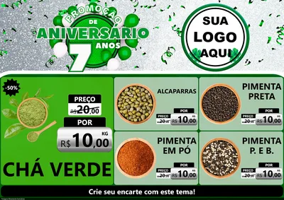 Modelo de Encarte para Encarte A4 Horizontal com o tema Promoção de Aniversário - 7 Anos para Produtos Naturais