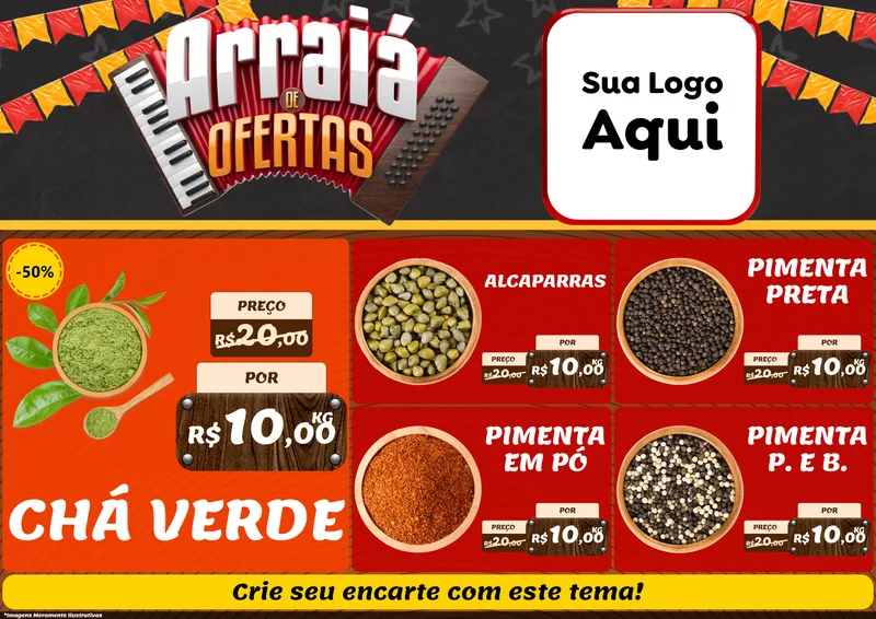 Modelo de Encarte para Encarte A4 Horizontal com o tema Arraiá de Ofertas - Junina para Produtos Naturais
