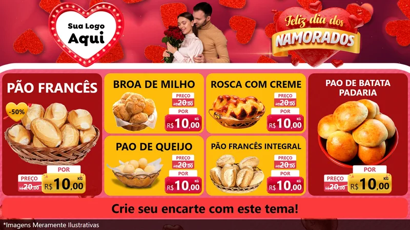 Modelo de TV para TV Horizontal com o tema Feliz Dia Dos Namorados para Padaria