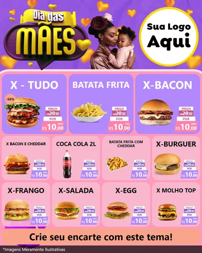 Modelo de Rede Social para Feed Instagram com o tema Dia das Mães para Hamburgueria