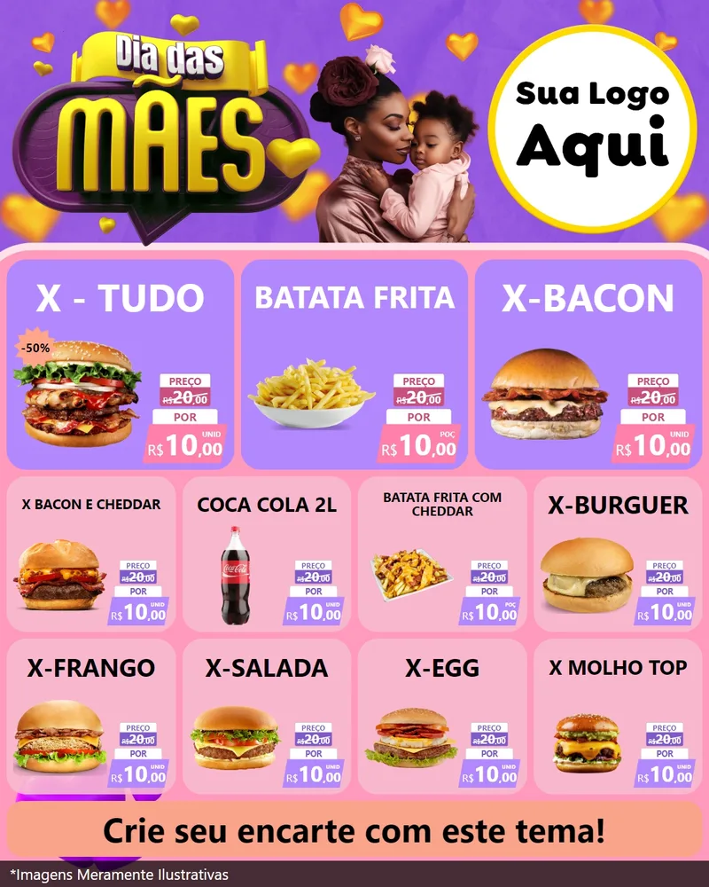 Modelo de Rede Social para Feed Instagram com o tema Dia das Mães para Hamburgueria