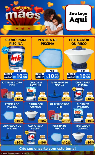 Modelo de Encarte para Encarte Grande com o tema Mês das Mães para Produtos para Piscina