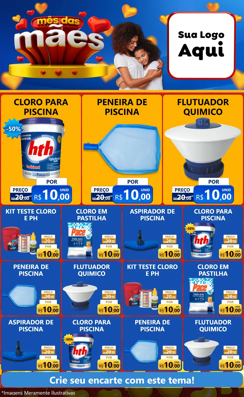Modelo de Encarte para Encarte Grande com o tema Mês das Mães para Produtos para Piscina
