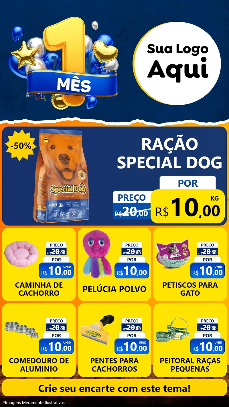 Modelo de Rede Social para Stories com o tema Um Mês de Aniversário para Pet Shop