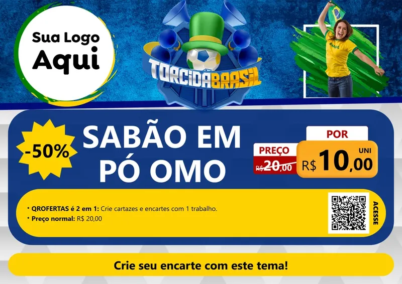 Modelo de Cartaz para Cartaz A4 Horizontal com o tema Torcida Brasil - Copa para Produtos de Limpeza