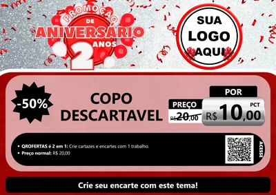 Modelo de Cartaz para Cartaz A4 Horizontal com o tema Promoção de Aniversário - 2 Anos para Embalagens