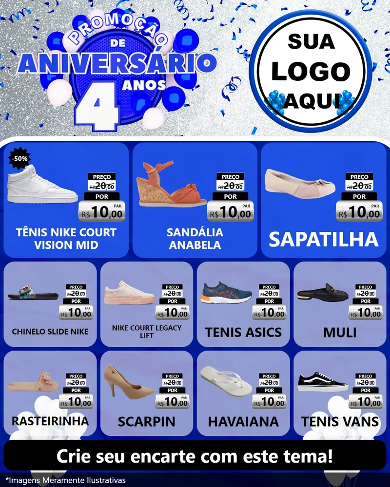 Modelo de Rede Social para Feed Instagram com o tema Promoção de Aniversário - 4 Anos para Calçados