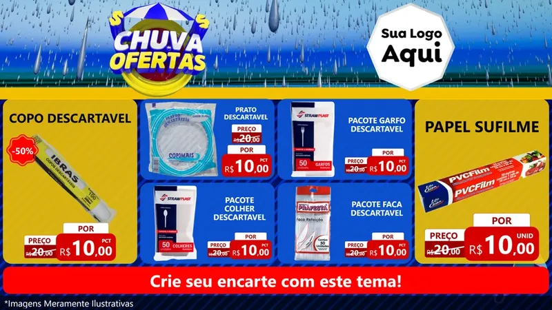 Modelo de TV para TV Horizontal com o tema Chuva de Ofertas para Embalagens