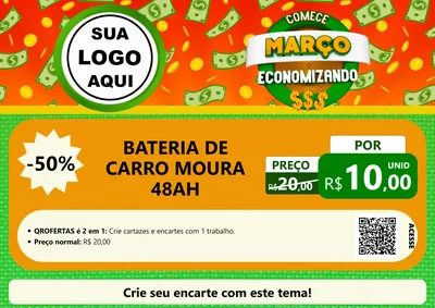 Modelo de Cartaz para Cartaz A4 Horizontal com o tema Comece Março Economizando para Baterias Elétricas