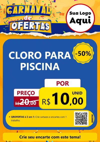 Modelo de Cartaz para Cartaz A4 Vertical com o tema Carnaval de Ofertas para Produtos para Piscina