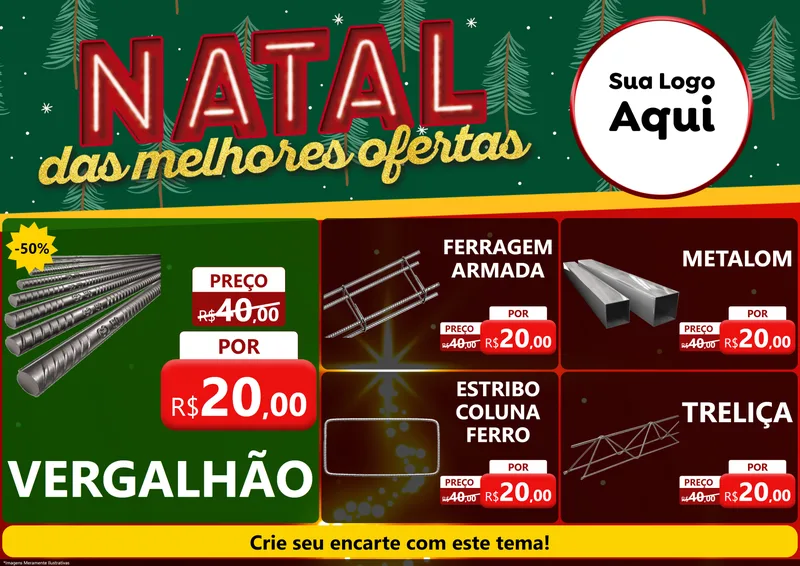 Modelo de Encarte para Encarte A4 Horizontal com o tema Natal das Melhores Ofertas para Ferragens