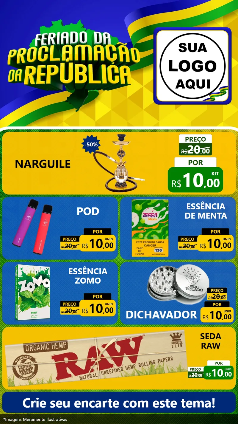 Modelo de TV para TV Vertical com o tema Feriado da Proclamação da República para Tabacaria