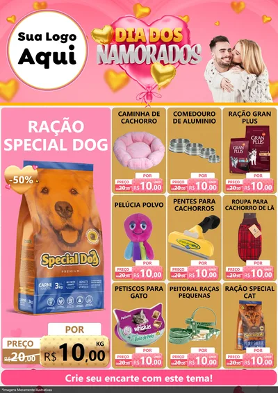 Modelo de Encarte para Encarte A4 Vertical com o tema Dia dos Namorados para Pet Shop