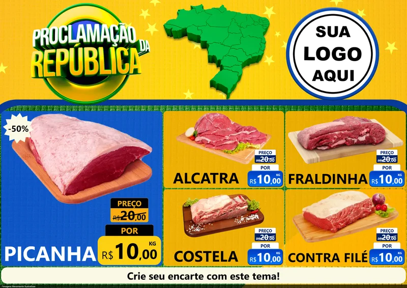 Modelo de Encarte para Encarte A4 Horizontal com o tema Proclamação da República para Açougue
