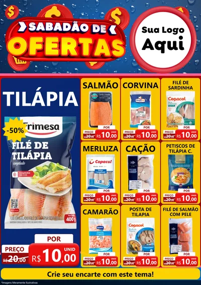 Modelo de Encarte para Encarte A4 Vertical com o tema Sabadão de Ofertas para Peixaria