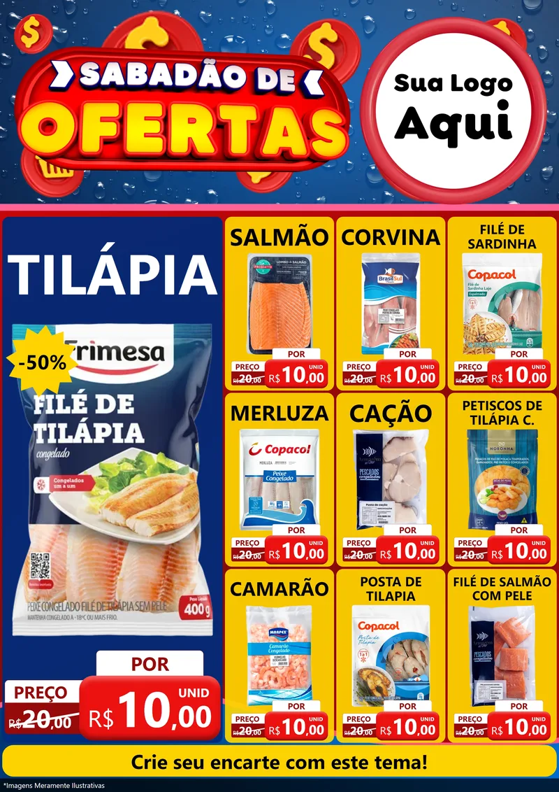 Modelo de Encarte para Encarte A4 Vertical com o tema Sabadão de Ofertas para Peixaria