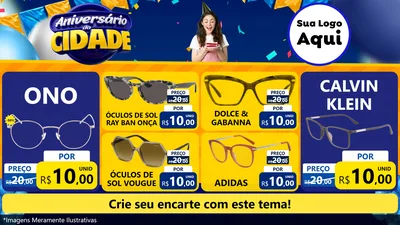 Modelo de TV para TV Horizontal com o tema Aniversário da Cidade para Óticas