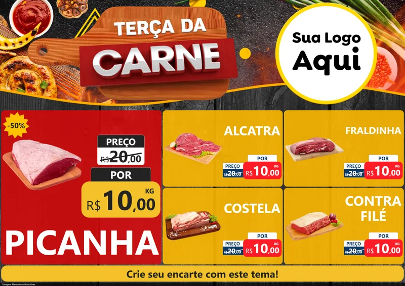 Modelo de Encarte para Encarte A4 Horizontal com o tema Terça da Carne para Açougue