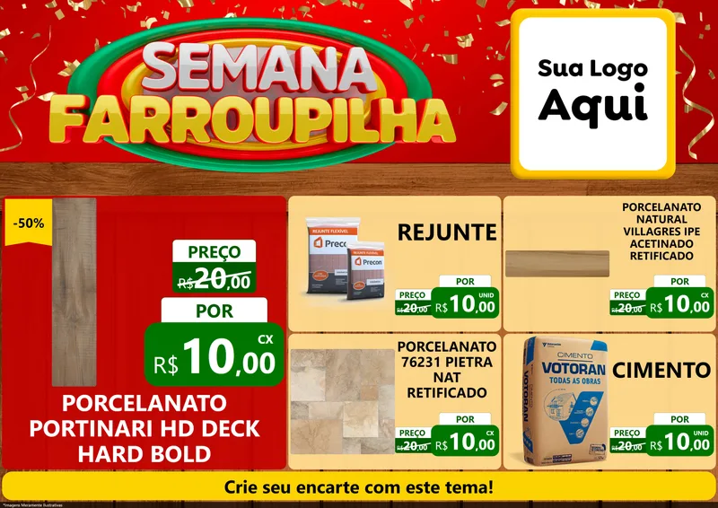 Modelo de Encarte para Encarte A4 Horizontal com o tema Semana Farroupilha para Pisos e revestimentos