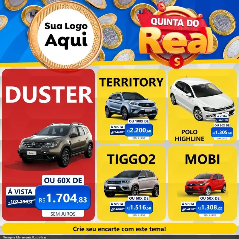 Modelo de Rede Social para Feed Facebook com o tema Quinta do Real para Concessionaria de Carros