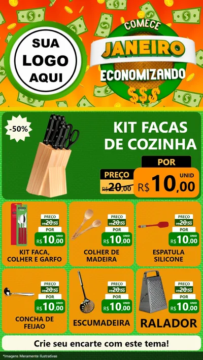 Modelo de Rede Social para Stories com o tema Comece Janeiro Economizando para Utilidades Domésticas