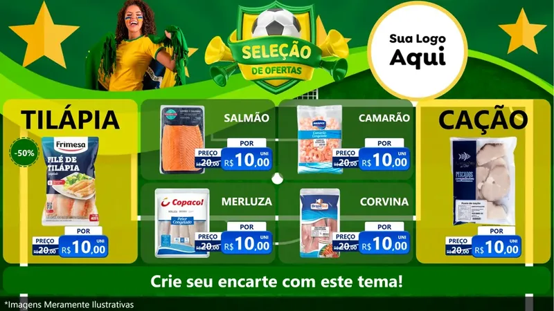 Modelo de TV para TV Horizontal com o tema Seleção de Ofertas - Copa para Peixaria