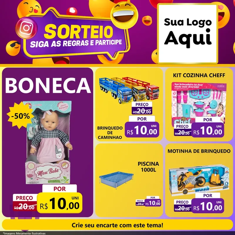 Modelo de Rede Social para Feed Facebook com o tema Sorteio para Brinquedos