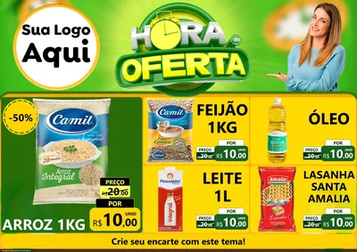 Modelo de Encarte para Encarte A4 Horizontal com o tema Hora da Oferta para Supermercado