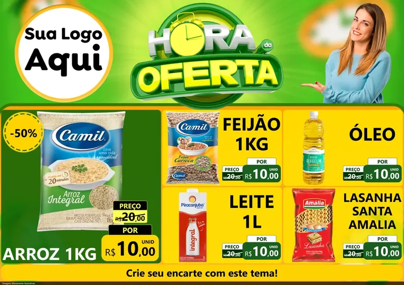 Modelo de Encarte para Encarte A4 Horizontal com o tema Hora da Oferta para Supermercado