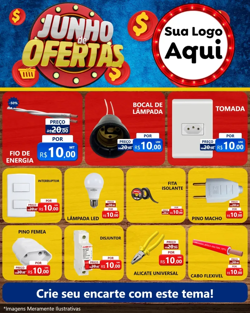 Modelo de Rede Social para Feed Instagram com o tema Junho de Ofertas para Materiais Elétricos