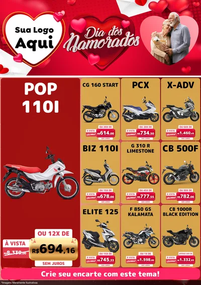 Modelo de Encarte para Encarte A4 Vertical com o tema Dia Dos Namorados para Concessionaria de Motos