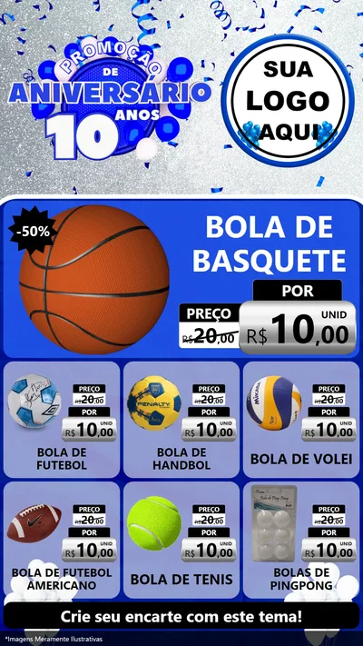 Modelo de Rede Social para Stories com o tema Promoção de Aniversário - 10 Anos para Artigos Esportivos