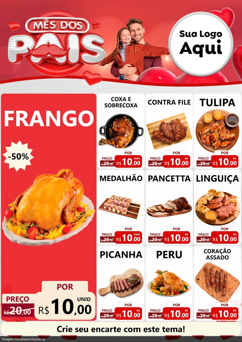 Modelo de Encarte para Encarte A4 Vertical com o tema Mês dos Pais para Assados