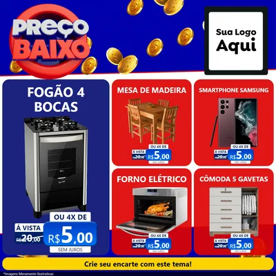Modelo de Rede Social para Feed Facebook com o tema Preço Baixo para Móveis e Eletro