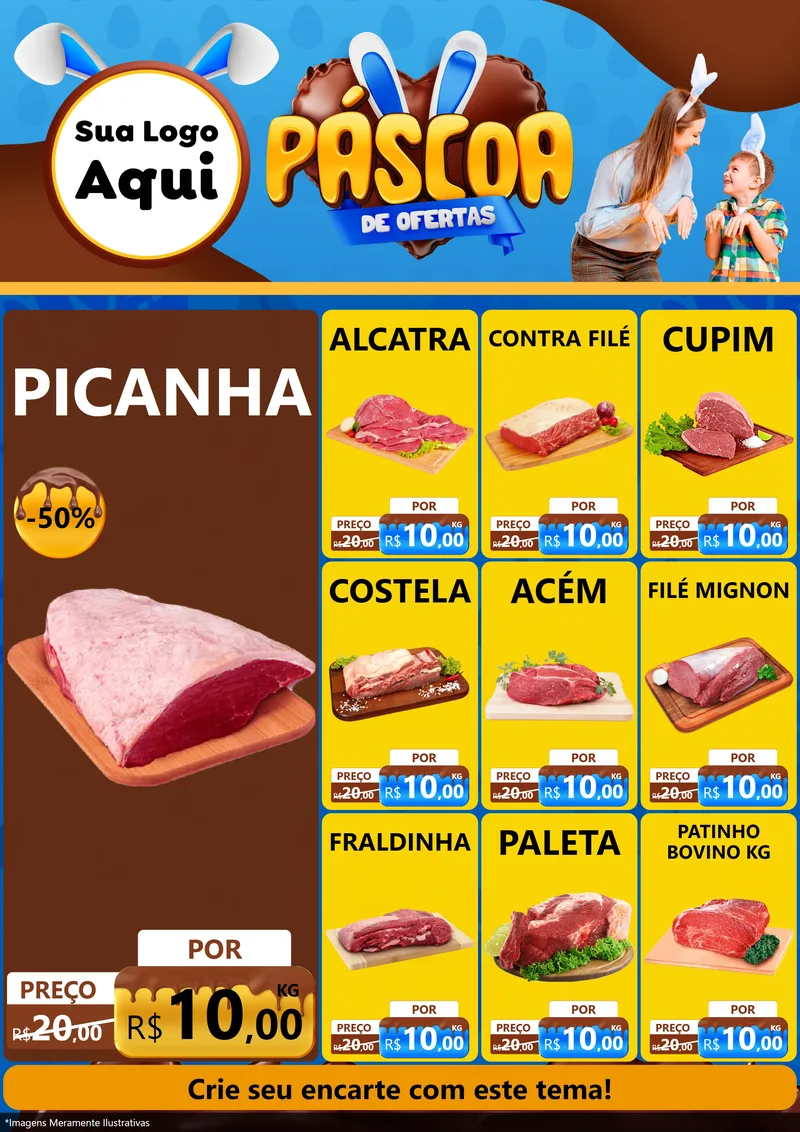 Modelo de Encarte para Encarte A4 Vertical com o tema Páscoa de Ofertas para Açougue