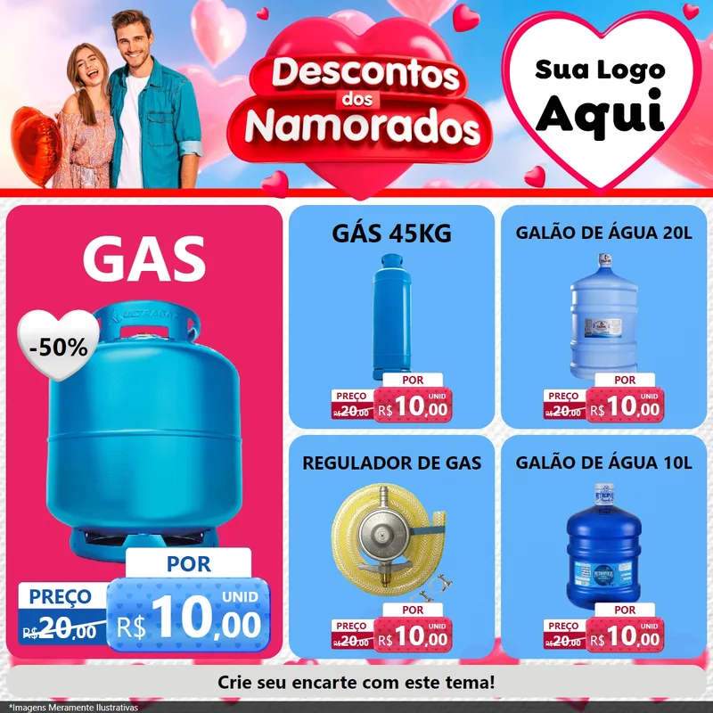 Modelo de Rede Social para Feed Facebook com o tema Descontos dos Namorados para Água e gás