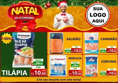 Modelo de Encarte para Encarte A4 Horizontal com o tema Natal da Economia para Peixaria
