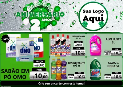 Modelo de Encarte para Encarte A4 Horizontal com o tema Promoção de Aniversário - 2 Anos para Produtos de Limpeza