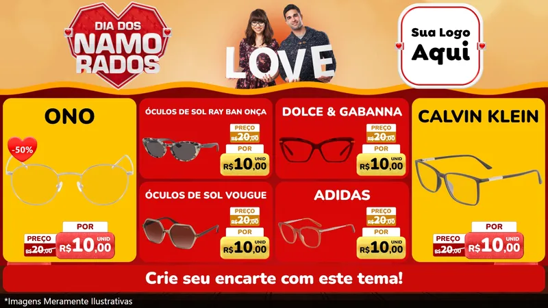 Modelo de TV para TV Horizontal com o tema Dia dos Namorados para Óticas