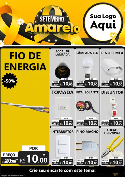 Modelo de Encarte para Encarte A4 Vertical com o tema Setembro Amarelo para Materiais Elétricos