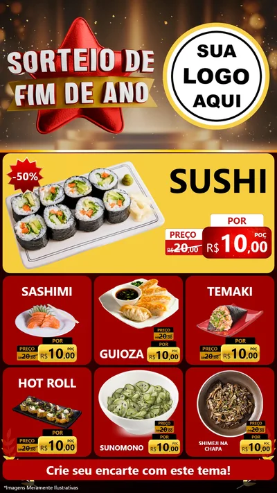 Modelo de Rede Social para Stories com o tema Sorteio de Fim de Ano para Comida japonesa
