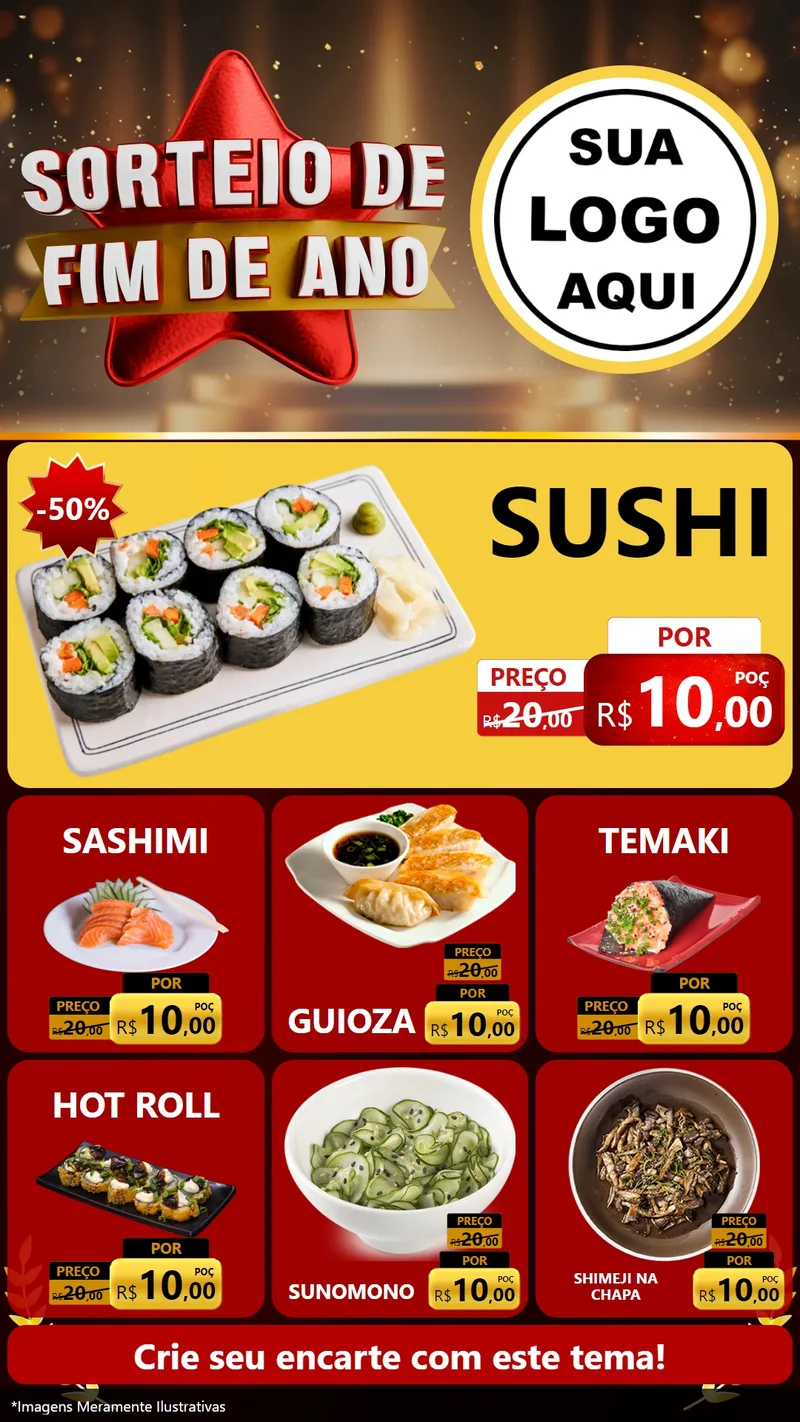 Modelo de Rede Social para Stories com o tema Sorteio de Fim de Ano para Comida japonesa