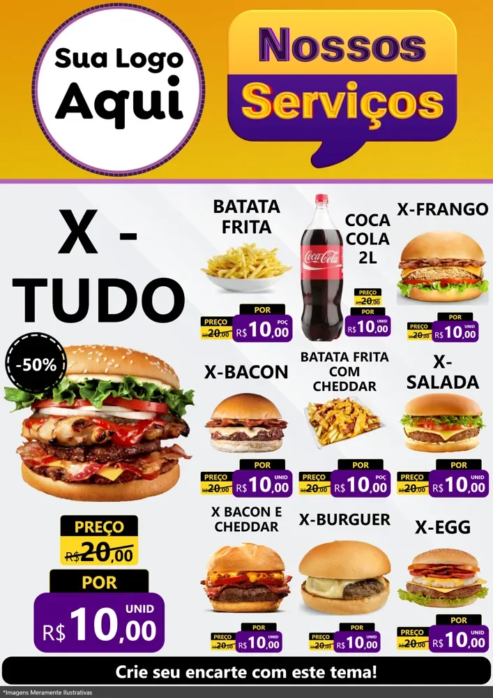 Modelo de Encarte para Encarte A4 Vertical com o tema Nossos Serviços para Hamburgueria