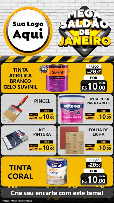 Modelo de TV para TV Vertical com o tema Mega Saldão de Janeiro para Tintas e Ferramentas
