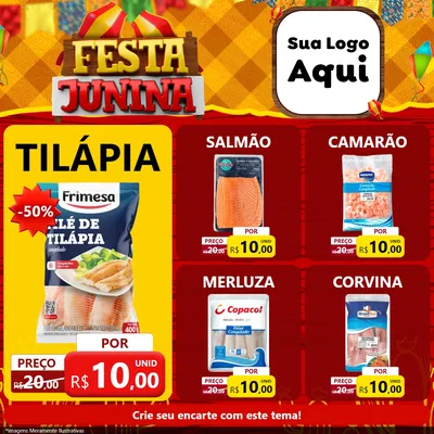 Modelo de Rede Social para Feed Facebook com o tema Festa Junina para Peixaria
