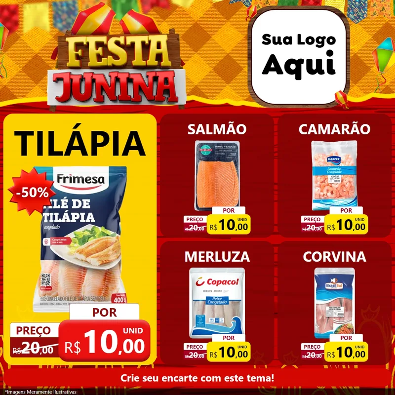 Modelo de Rede Social para Feed Facebook com o tema Festa Junina para Peixaria