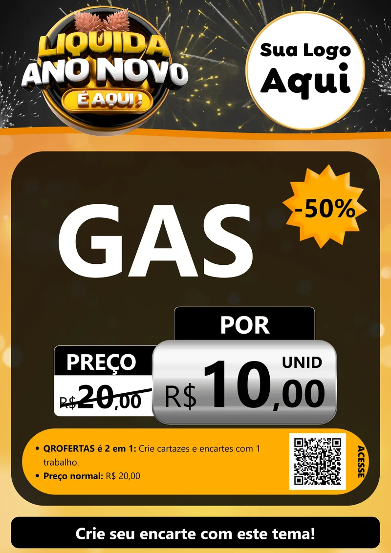Modelo de Cartaz para Cartaz A4 Vertical com o tema Liquida Ano Novo É Aqui! para Água e gás