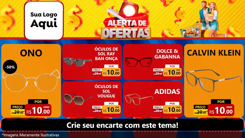 Modelo de TV para TV Horizontal com o tema Alerta de Ofertas para Óticas