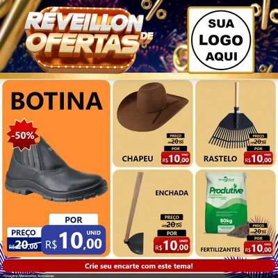 Modelo de Rede Social para Feed Facebook com o tema Réveillon de Ofertas para Agropecuária