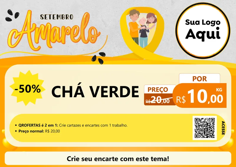 Modelo de Cartaz para Cartaz A4 Horizontal com o tema Setembro Amarelo para Produtos Naturais